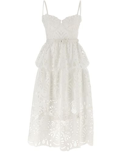 Self-Portrait Cotton Lace Tiered Midi Dress - White