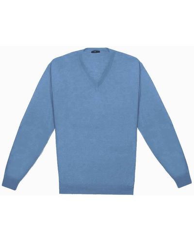 Larusmiani V-Neck Sweater Pullman Sweater - Blue