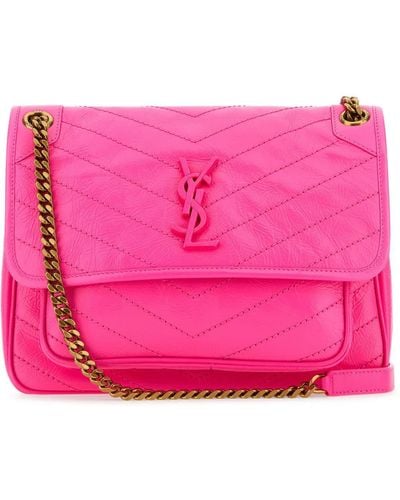 Saint Laurent Fluo Nappa Leather Medium Niki Shoulder Bag - Pink
