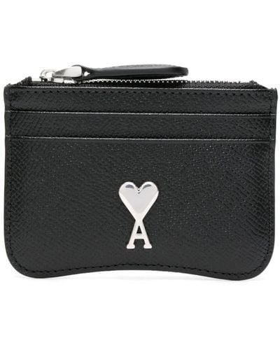 Ami Paris Black Card Holder In Grained Leather