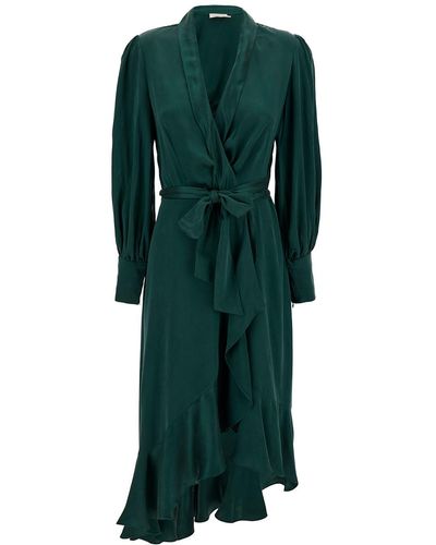 Zimmermann Midi Asymmetric Dress With Belt - Green