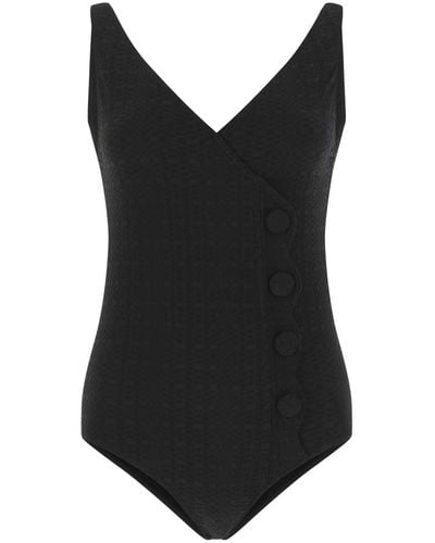 Lisa Marie Fernandez Stretch Seersucker Scallop Swimsuit - Black
