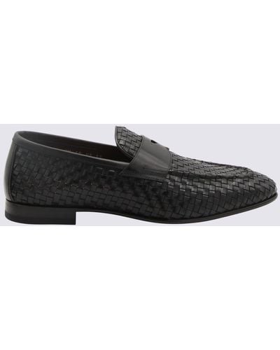 Santoni Leather Wowen Loafers - Black