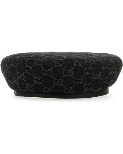 Gucci Denim Gg And Leather Hat - Black
