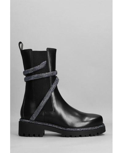 Rene Caovilla Combat Boots In Black Leather