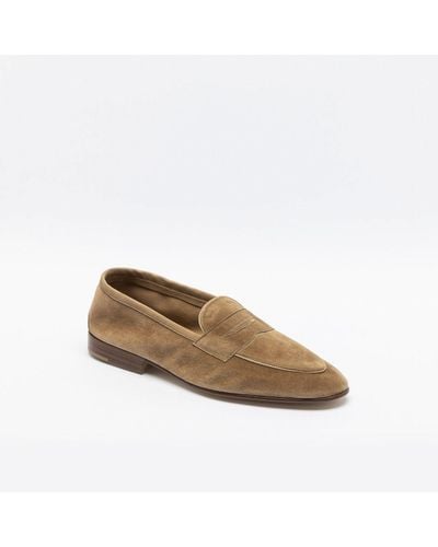 Edward Green Polperro Sand Baby Calf Unlined Loafer - Natural