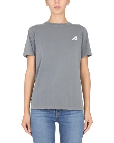 Autry Crewneck Cotton Jersey T-shirt With Logo Print - Gray