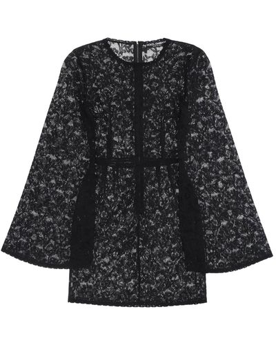 Dolce & Gabbana Mini Dress In Floral Openwork Knit - Black