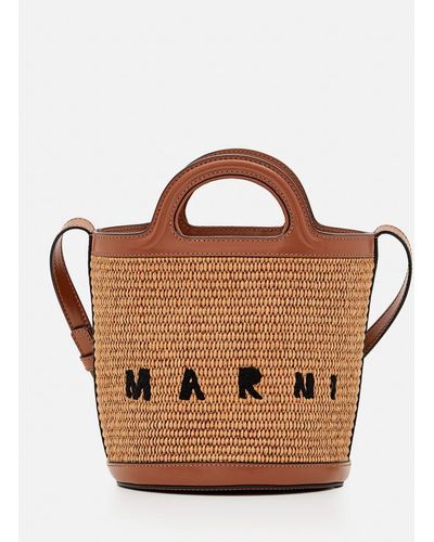 Marni Mini Tropicalia Raffia Bucket Bag - Brown