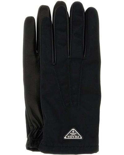 Prada Nylon And Nappa Leather Gloves - Black
