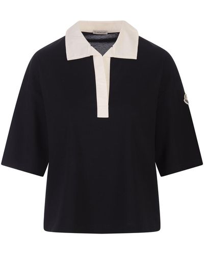 Moncler Night Oversize Polo Shirt With Logo Patch - Black