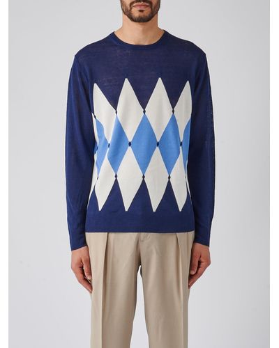 Ballantyne Neck Pullover Diamond Sweater - Blue