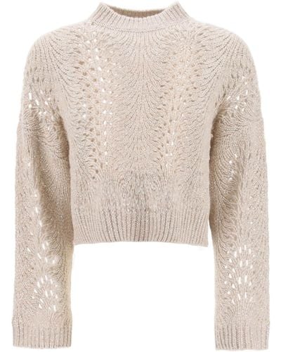 Brunello Cucinelli Dazzling Lace Cropped Sweater - Natural