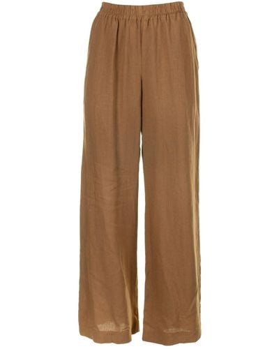 Eleventy High-Waisted Linen Pants With Elastic - Brown