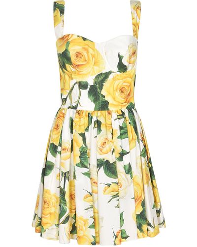Dolce & Gabbana Floral Sleeveless Short Dress - Yellow