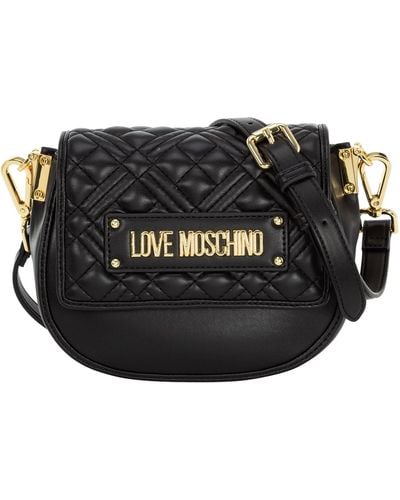 Love Moschino Logo Plaque Quilted Crossbody Bag - Black