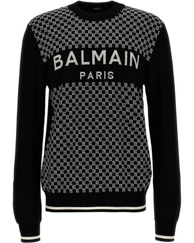 Balmain Mini Monogram Sweater, Cardigans - Black