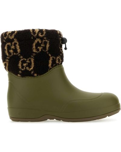 Gucci Two-Tone Rubber And Teddy Ankle Boots - Green