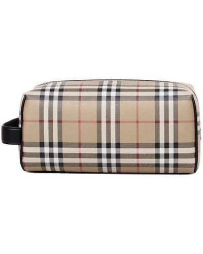 Burberry Travel Bag In Leather With Vintage Check Pattern - White