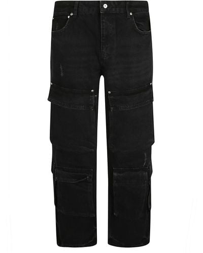 Represent Wide Straight Leg Cargo Jeans - Black
