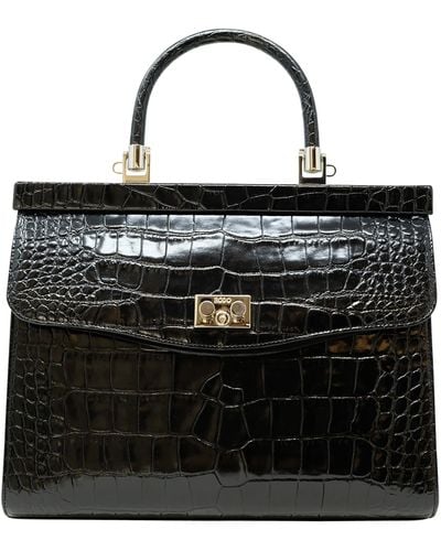 Rodo Croco Leather Paris Handbag - Black
