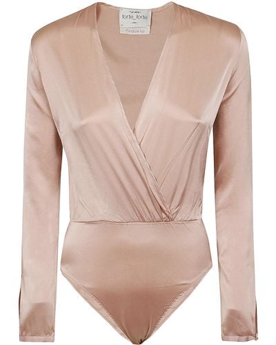 Forte Forte Stretch Silk Satin Long Sleeves Body - Pink