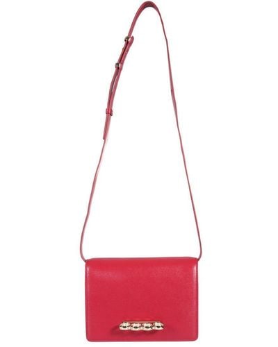 Alexander McQueen The Four Ring Leather Shoulder Bag - Red
