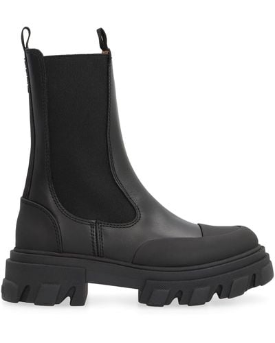 Ganni Leather Chelsea Boots - Black