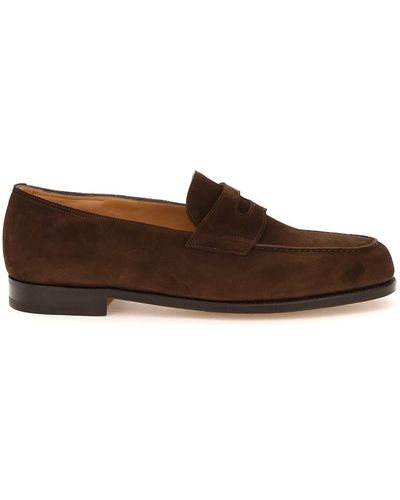John Lobb Suede Leather Lopez Penny Loafers - Brown