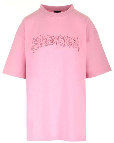 Balenciaga Pink T-shirt With Burning Logo