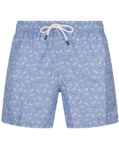Fedeli Light Swim Shorts With Dolphin Pattern - Blue