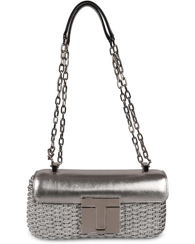 Tom Ford Flap Front Woven Chain Shoulder Bag - Metallic