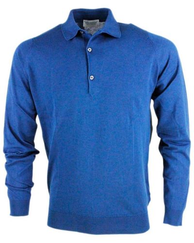 John Smedley Long-Sleeved Polo Shirt - Blue