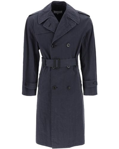 Maison Margiela Double Breasted Trench Coat In Cotton - Blue