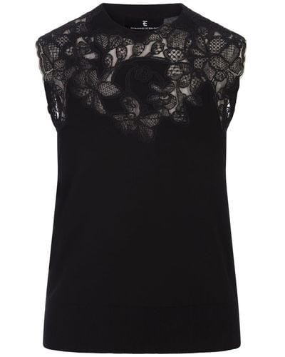 Ermanno Scervino Knitted Sleeveless Top With Lace - Black
