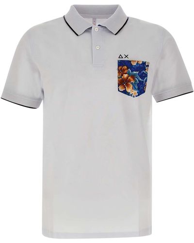 Sun 68 Print Pocket Polo Shirt Cotton - White