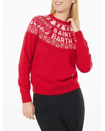 Mc2 Saint Barth Woman Sweater With Norwegian Jacquard Print - Red