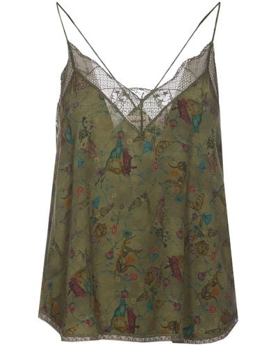 Zadig & Voltaire Christy Lace-trim Woven Camisole Vest - Green