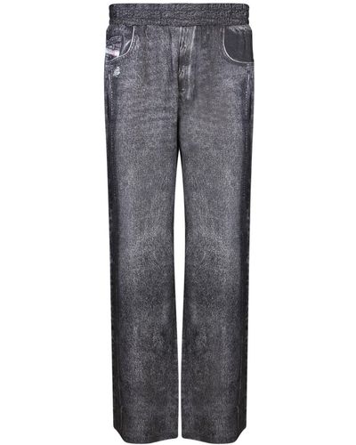 DIESEL P-Alston Denim-Printed Straight-Leg Track Trousers - Grey