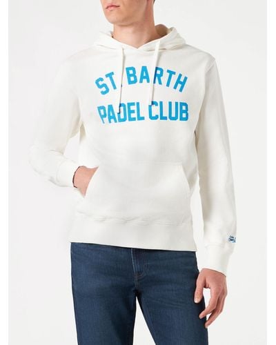 Mc2 Saint Barth Cotton Hooded Sweatshirt With Bluette St. Barth Padel Club Print