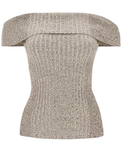 Ganni Melange Rib Knit Top - Gray