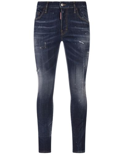 DSquared² Dark Toppa Wash Skater Jeans - Blue