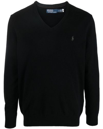 Ralph Lauren Logo-embroidered V-neck Sweater - Black