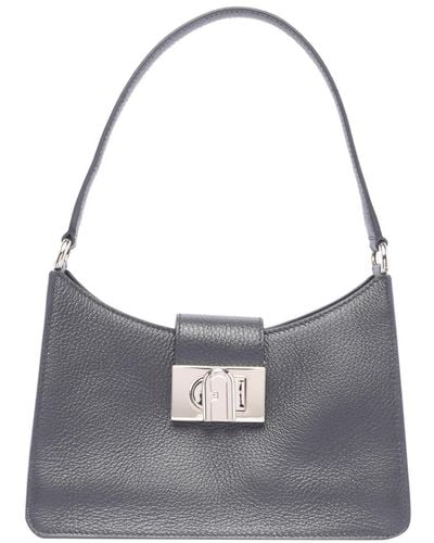 Furla 1927 Hammered Leather Hobo Bag - Grey