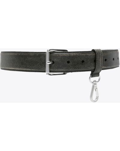 MM6 by Maison Martin Margiela Cintura Distressed Leather Belt With Snap-Hook - White