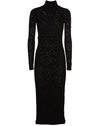 Alberta Ferretti High-Neck Longsleeved Knit Dress - Black