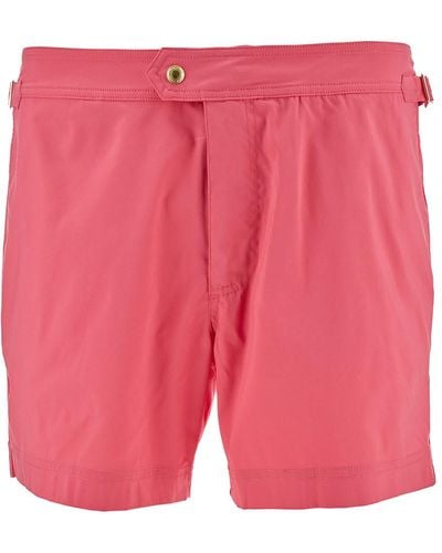 Tom Ford Salmon Pink Swim Shorts With Branded Button In Nylon Man