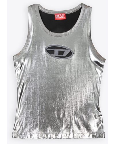 DIESEL T-Lynys Metallic Coated Jersey Tank Top With Logo - Gray