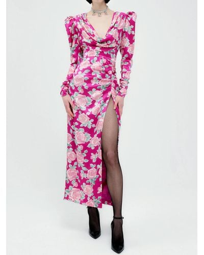 Alessandra Rich Silk Draped Dress - Pink