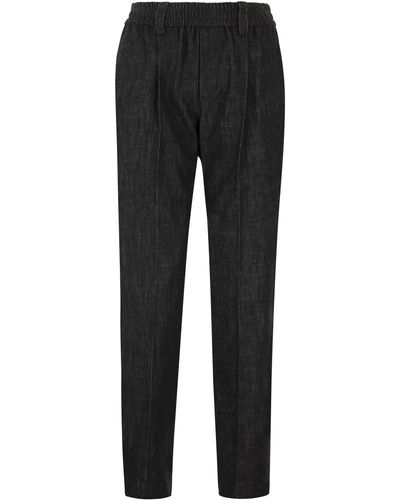 Brunello Cucinelli Baggy Trousers In Dark Polished Denim - Black